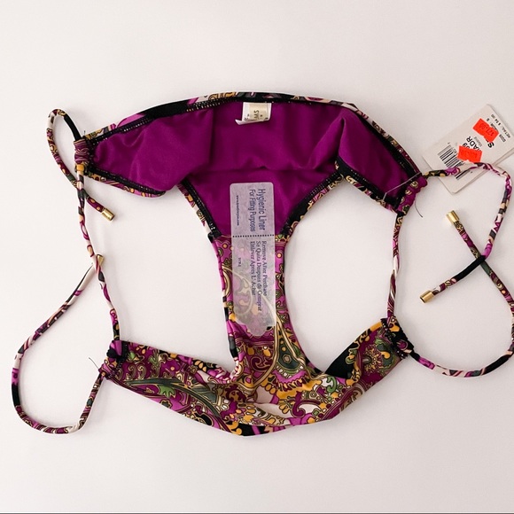 Swim Systems Black Purple Ivory Side Tie Madrid Bikini Bottom NWT Small Mandala - Picture 5 of 10